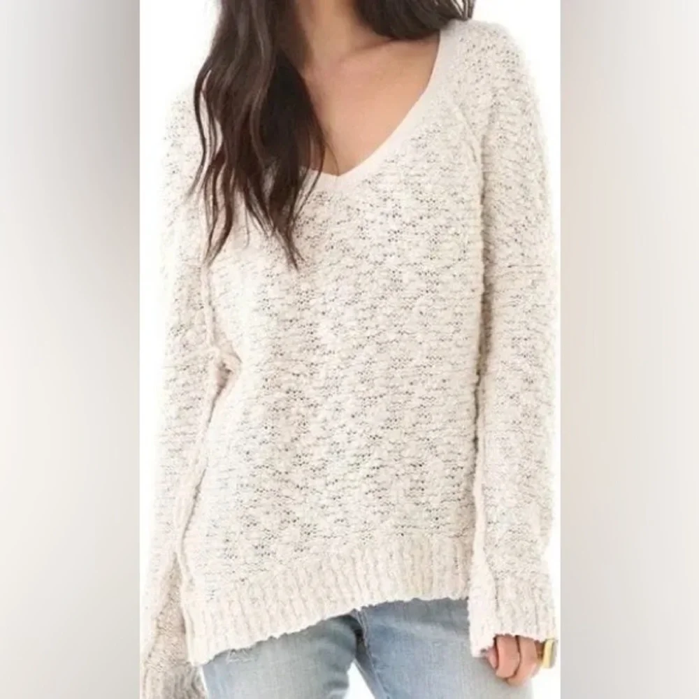 Free People Songbird Ivory knit Pullover Sweater Medium